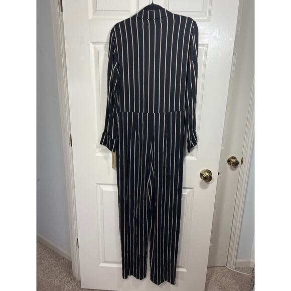 Reformation Black Long Sleeve Pinstripe V Neck Jumpsuit Women's Vacation Concert - Picture 6 of 8